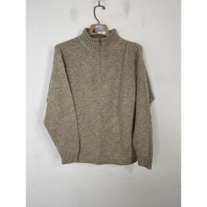 Woolrich Mens Sweater XL Beige Wool 1/4 Quarter Zip Pullover Knit Rustic Outdoor